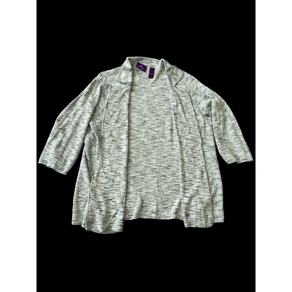 J.H. Collectibles Silk Blend Collared Cardigan 3/4 Sleeves Womens Light Blue 1X